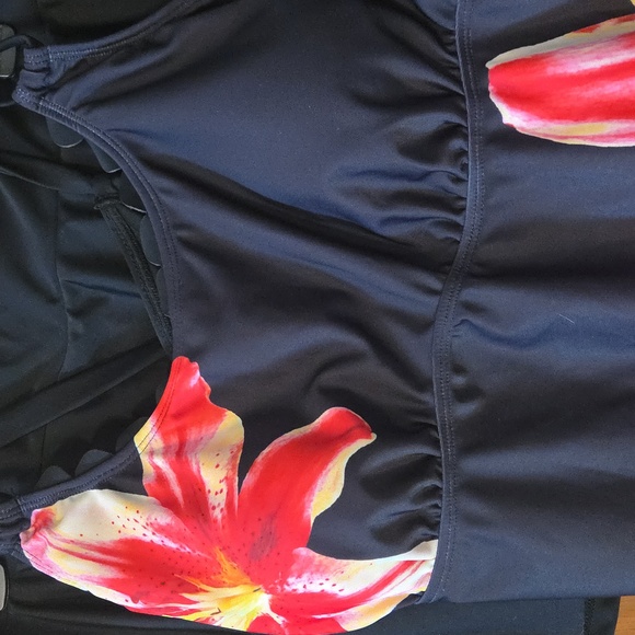 Cupshe Back Floral Tankini Pink-Red Lily Print - Picture 2 of 8